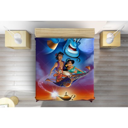 Cuvertură de pat 3D pentru copii Aladdin și Jasmine