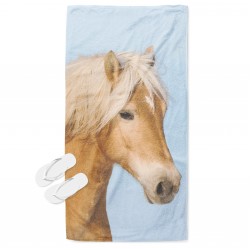 Prosop de plajă cu 3D print Cal - Horse Blue
