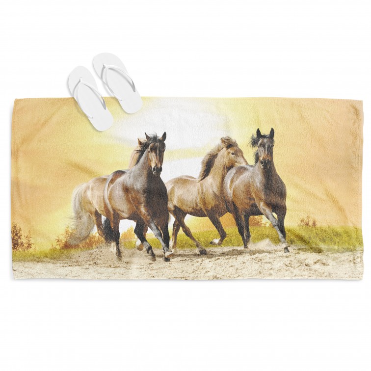 Prosop de plajă Caii la asințit - Horse Sunset