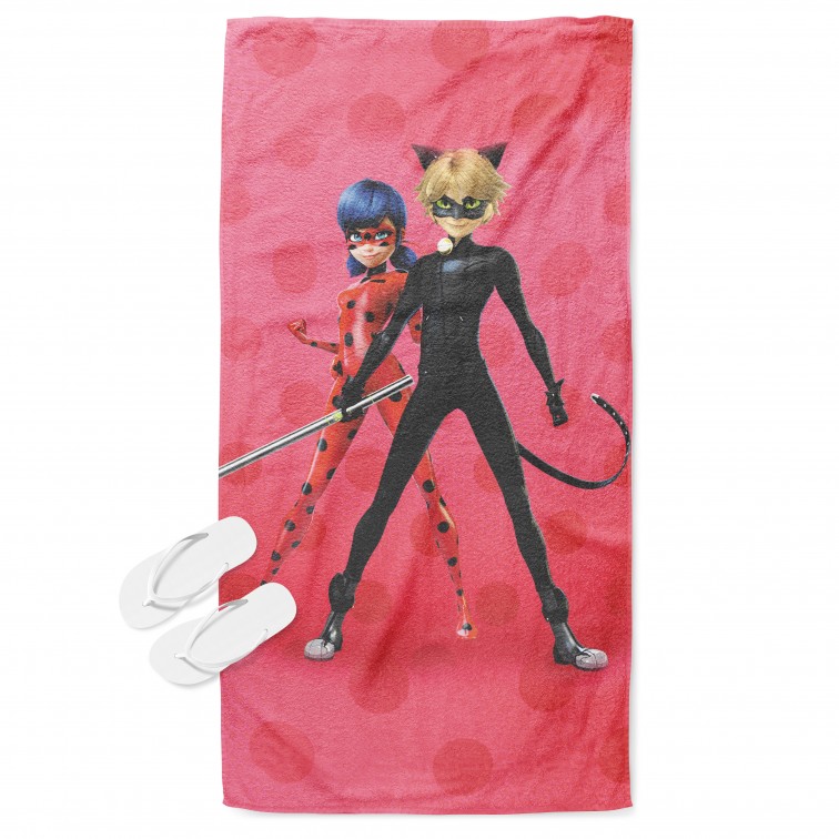 Prosop de plajă pentru copii Buburuză - Ladybug and Cat Noir
