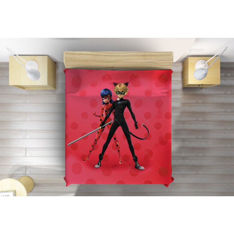 3D Cuvertură de pat pentru copii Ladybug And Cat Noir
