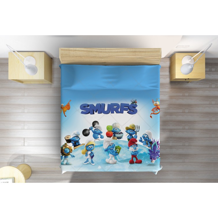 Cuvertură matlasată de pat pentru copii Ștrumfii - Smurfs Cuvertură matlasată de pat pentru copii Ștrumfii - Smurfs
