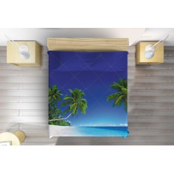 Cuvertură matlasată cu motive marine Plajă Tropicală - Tropical Beach