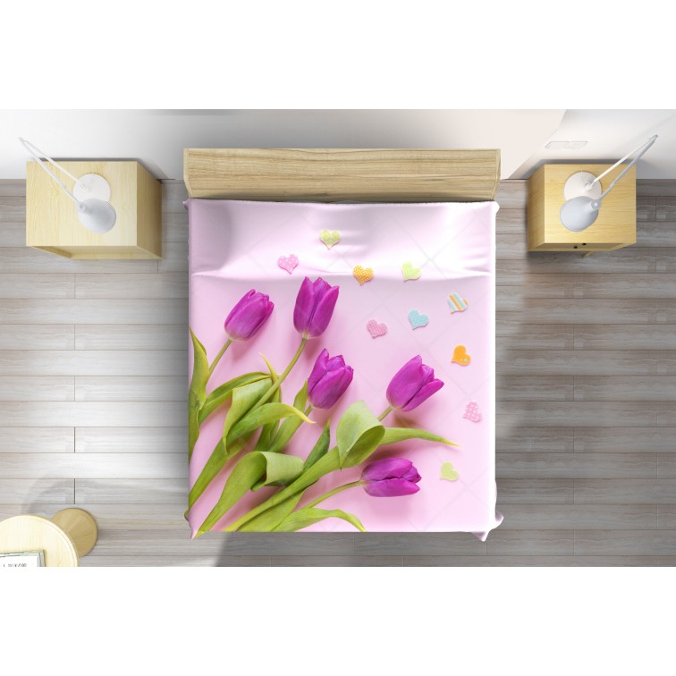 Cuvertură matlasată elegantă Lalele mov - Violet tulips