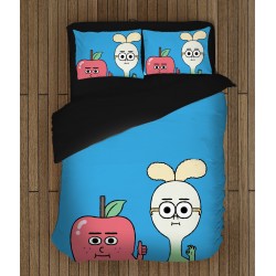 Lenjerie de pat pentru copii 3D Măr și Ceapă - Apple And Onion Lenjerie de pat pentru copii 3D Măr și Ceapă - Apple And Onion