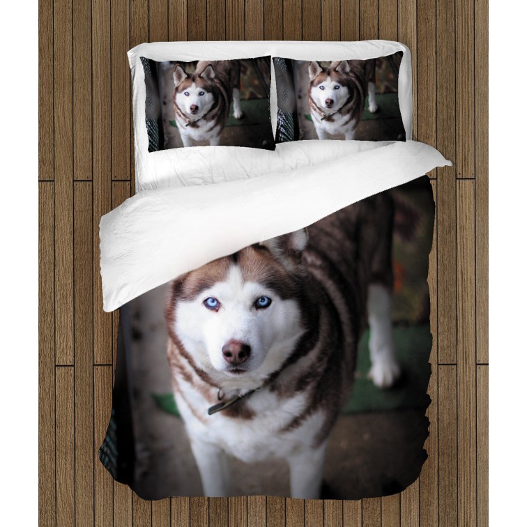 Set de pat impresionant cu Husky Siberian