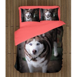 Set de pat impresionant cu Husky Siberian