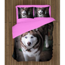 Set de pat impresionant cu Husky Siberian