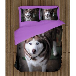 Set de pat impresionant cu Husky Siberian