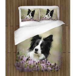 Set de pat cu cățel Collie și flori - Collie and Flowers